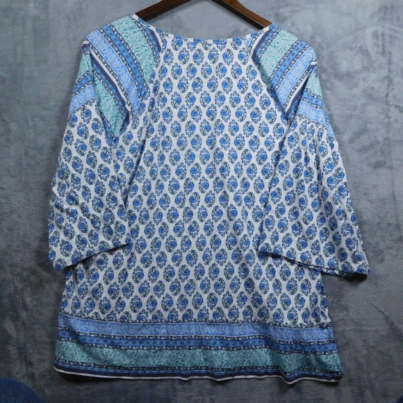 J Jill Pure Jill‎ Womens MP Blue Cotton Tencel Split Neck Tunic - Picture 4 of 6